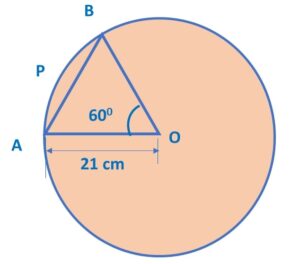 An arc of a circle of radius 21 cm subtends an angle of 60° at the centre.  CBSE Board exam 2024