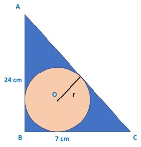 A circle is inscribed in a right-angled triangle ABC, right-angled at B. If BC = 7 cm and AB = 24 cm, find the radius of the circle