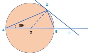 In the given figure, PQ is tangent to a circle centred at O and ∠BAQ = 30°; show that BP = BQ.