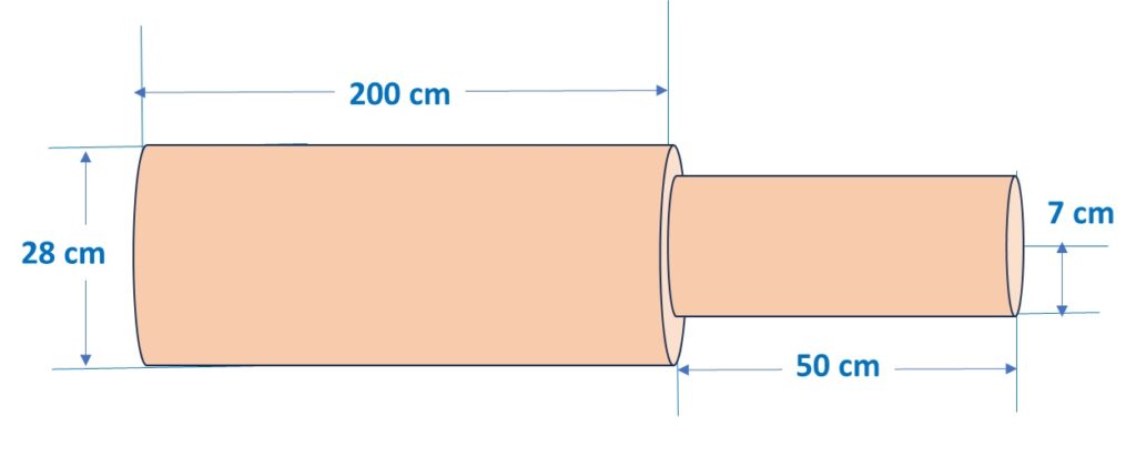 A solid iron pole consists of a solid cylinder of height 200 cm