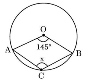 In the given figure, O is the centre of the circle. If Ð AOB = 145°, then find the value of x.
