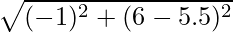 \sqrt{(-1)^2 + (6-5.5)^2}